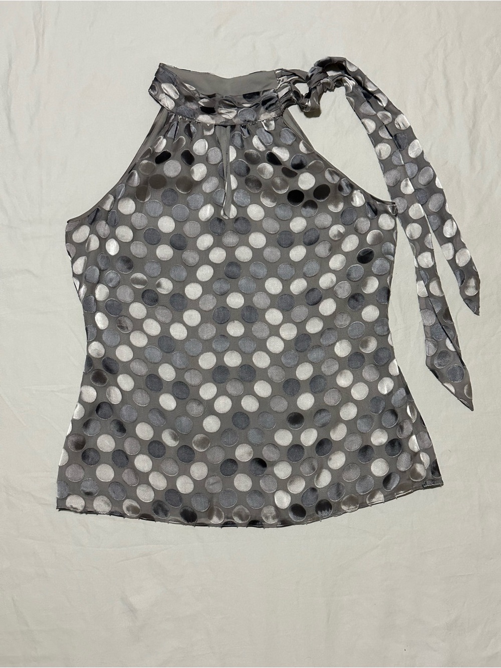 White House Black Market Silver & Gray Polka Dot Halter Camisole